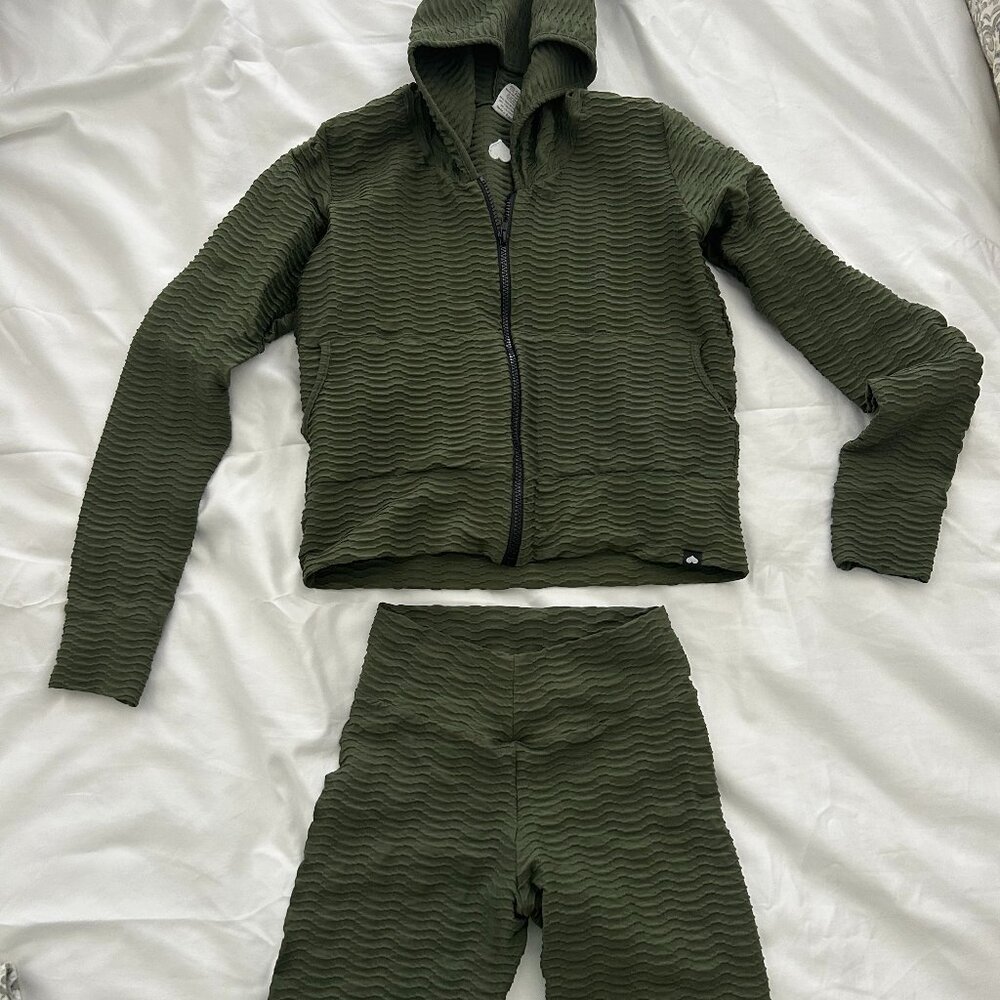 Booty by Brabants Olive Green Active Set Ribbed Leggings + Zip Jacket OS